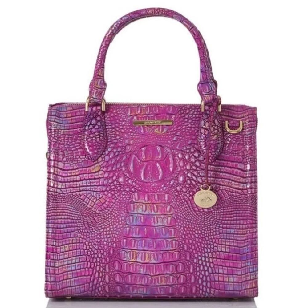 Brahmin Fuchsia Croc-Embossed Leather Satchel